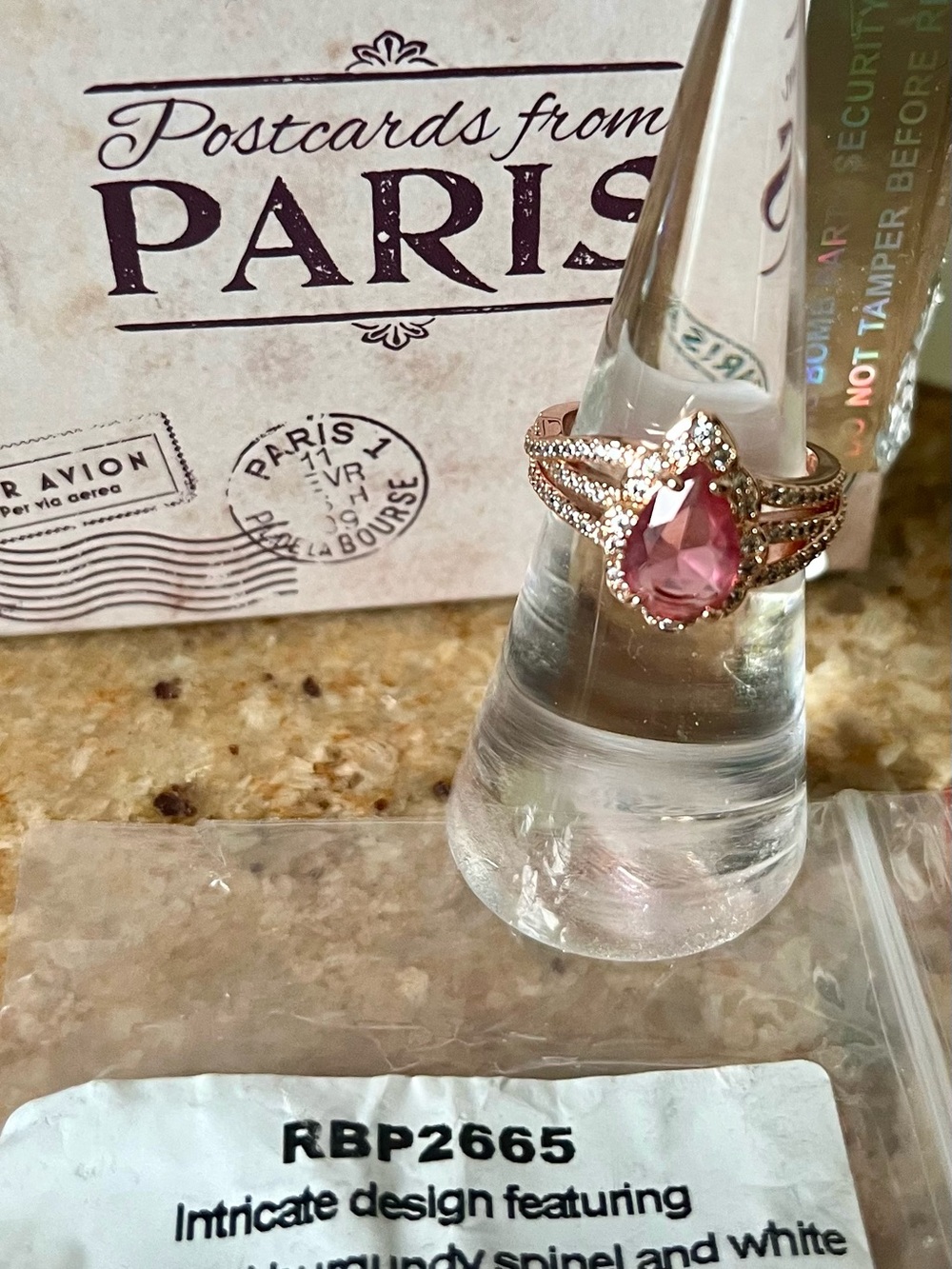 BP Postcards from Paris RBP2665 Burgundy Spinel on Rose Gold Ring HTF